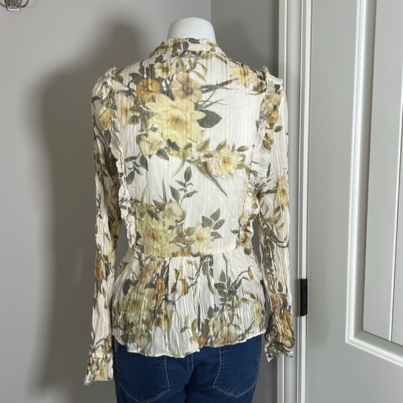 Reiss Alandra Floral Print Blouse Lightweight Top Semi Sheer Crinkle Finish Sz 4 - Picture 9 of 14